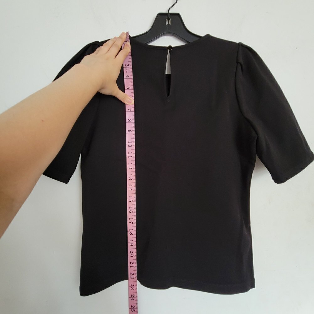 J. Crew Puff Sleeve Pointe Top Blouse Keyhole Back Black Style AE781 Size XS - Picture 7 of 12